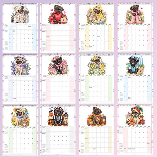 Pug dogs calendar - dogs, 2027