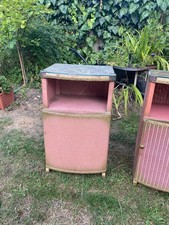 Pink Lloyd Loom Style Bedside Table With Cupboard And Glass Top
