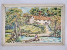 Original Oil Painting Vintage Framed Art  Signed T Kerby House In The Woods Rare
