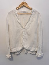 Cut Loose White Linen Wrap Blouse Women’s Size M Long Sleeve Hook Fastening USA