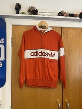 Adidas Vintage New York Hoodie 1980s Made in Austria Sz S 20” Ptp Red/White Good