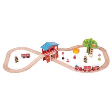 Bigjigs Rail Wooden Fire & Rescue Station Railway Train Track Play Set Toy