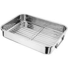 30CM STAINLESS STEEL ROASTING TRAY OVEN PAN DISH BAKING ROASTER GRILL RACK NEW