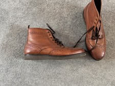 H BY HUDSON MENS LIGHTWEIGHT CHESTNUT TAN LEATHER BROGUE CHUKKA BOOTS UK 10 EU44