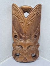 New Zealand Maori Tribal  Tiki wooden Face Hand Carved Oceanic Art