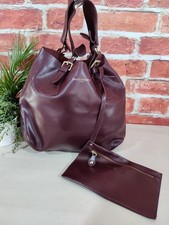 RUSSELL & BROMLEY BURGUNDY HANDBAG LEATHER TOP HANDLE UNFASTENED PURSE ATTACHED