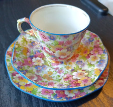James Kent Du Barry Pattern Chintz Cup Saucer & Side Plate Trio