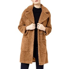 EX M&S Womens Overcoat Longline Faux Fur Camel Teddy Long Double Breasted Coat