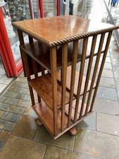 Edwardian Oak Revolving Bookcase With Brass Hinged Reading Shelf Circa 1900