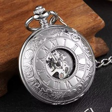 Silver Double Hunter Mechanical Pocket Watch – Hand Winding - XMAS GIFT