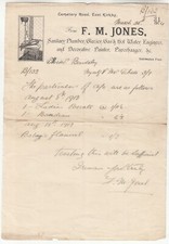 GV Invoice: F.M..Jones, Sanitary Plumber, Glazier, Gas & Hot Water Engineer,1914