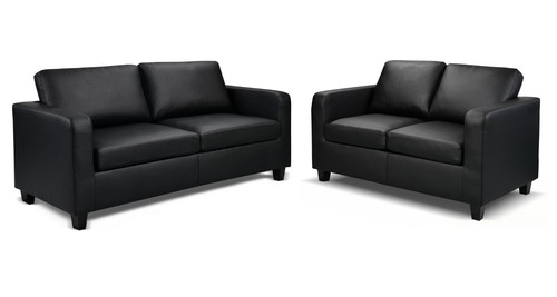 Black faux leather sofas 2 - leather,