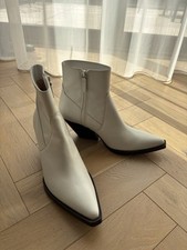 Zara White Real Leather Cowboy Boots, Size 41/8