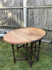 Vintage Oak Gateleg Dining Table with Barley Twist Legs (1920s–40s)