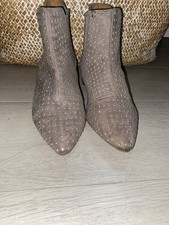 TOPSHOP Grey Silver Studded Killer Ankle Boot Size UK 4.5 EU 37 Faux Suede Pixie