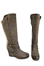 Moda in Pelle grey leather and suede knee high zip up wedge boots uk 8. EU 41