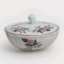 Wedgwood Bone China "Hathaway Rose" Large Vintage Trinket Pot, 5.4" Diameter.