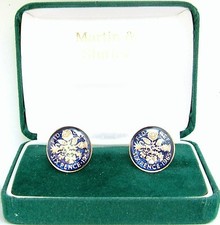 1965 Sixpence cufflinks from real coins in Blue & Gold