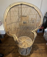 Vintage 1970s Large Rattan & Wicker Peacock Emmanuelle Chair with Twisted Base