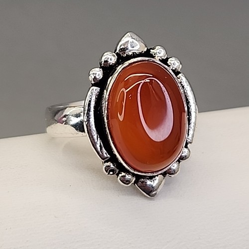 Carnelian ring oval - carnelian, orange