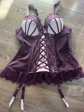 Lovehoney Boudoir Belle Purple Push-Up Basque Suspender Thong Set L, UK 14-16 