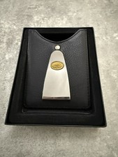 DALVEY Vintage Black Leather & Stainless Steel Money Clip Card Case Credit Cash