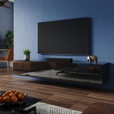 140/160/180cm Black High Gloss Wall Floating TV Stand Unit Cabinet Storage Door