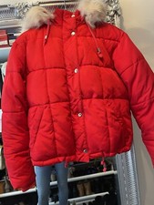 Top Shop Red Padded Jacket With Cream Fur Size 8