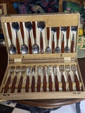 Smith Seymour Firth Staybrite - Teak Cutlery Set x24 Boxed Knives Forks Spoons 