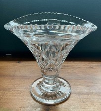 Antique / Vintage Stuart Cut Glass Flared Vase w Flower Frog Early 20thC Deco