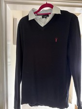 NEXT men’s Black Crew Neck Regular Fit Textured Oxford Mock Shirt Jumper