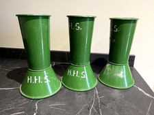 Vintage Green Metal Flower Vases Set of three, would have been exhibition ones.