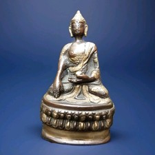 VINTAGE BRONZE BUDDHA STATUETTE ALTAR GILT SEATED GOD 430 GRAMS 5.5" HIGH