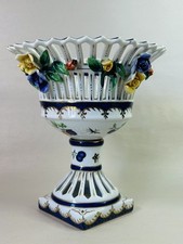 Vintage Porcelain Sevres Style Footed Reticulated Compote Bowl / Centrepiece