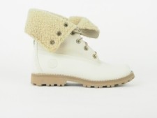 Youths Timberland Fold Over Premium 6 Inch 21726 Cream Leather Fur Lined Boots