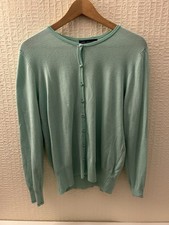 M&S Spearmint Pastel Green Cardigan UK 18 Crew Neck Fine Knit Workwear Layer Y2K