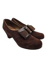 Vintage 1940s Brown Suede and Leather Bow Shoes