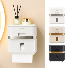 Bathroom Toilet Roll Holder Wall Mounted Tissue Paper Dispenser Box Double Layer