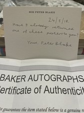 Peter Blake Hand Signed Index Card With Certificate Of Authenticity 