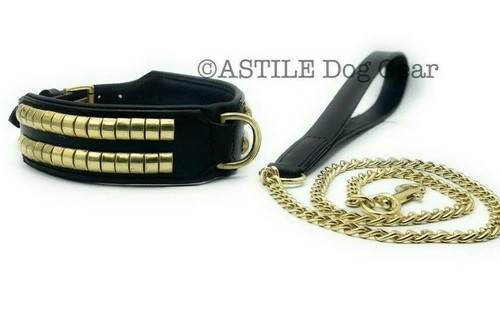 Leather gold studded dog - leather,