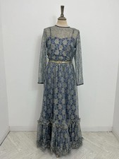 Vintage 70s Vera Mont dress metallic floral lace disco ruffle cocktail gown #V2