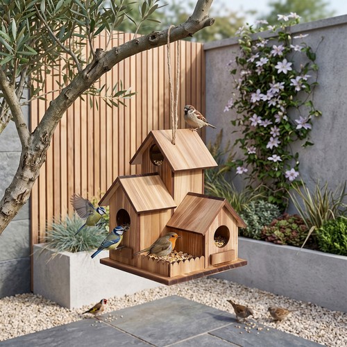 Wooden bird house feeder - wooden,