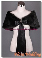 IVORY/BLACK FAUX FUR SATIN-LINED BRIDAL SHAWL/CAPELET WRAP/SHRUG BOLERO/STOLE,RB