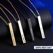 Personalized Engraving, Customize Name Bar Necklace, Square 3D Bar Pendant