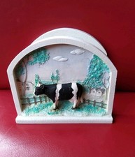 Farmhouse Style Retro Ceramic Letter / Napkin Holder Rack, Dairy Cow