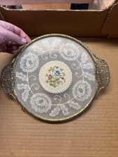 Fabulous Rare Round Petit Point Filigree Dressing Table/ Vanity Tray.