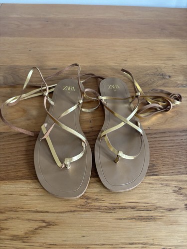 Zara ladies gold flat strappy - zara,