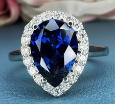 4.00 Ct Certified Pear Shape Natural Blue Diamond Ring VVS1 White Gold Finish