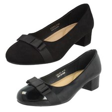 Ladies Spot On Block Heel Formal Wide Fit Court Shoes  F9R0151