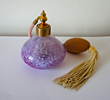 Pure Vintage Caithness Glass Purple Swirl Perfume Atomiser bottle, label, tassel